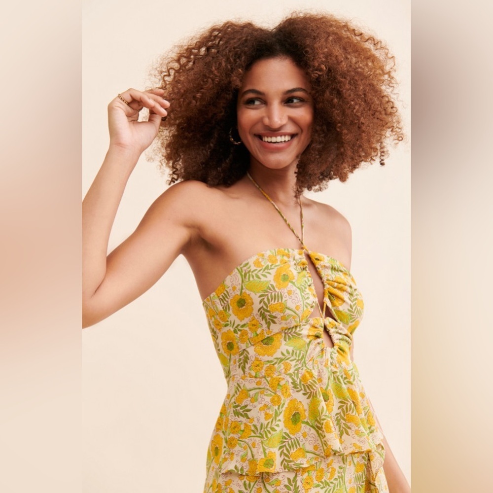 ASTR Vivee High Low Midi Dress in Yellow Floral Size Small NWT - Picture 9 of 10